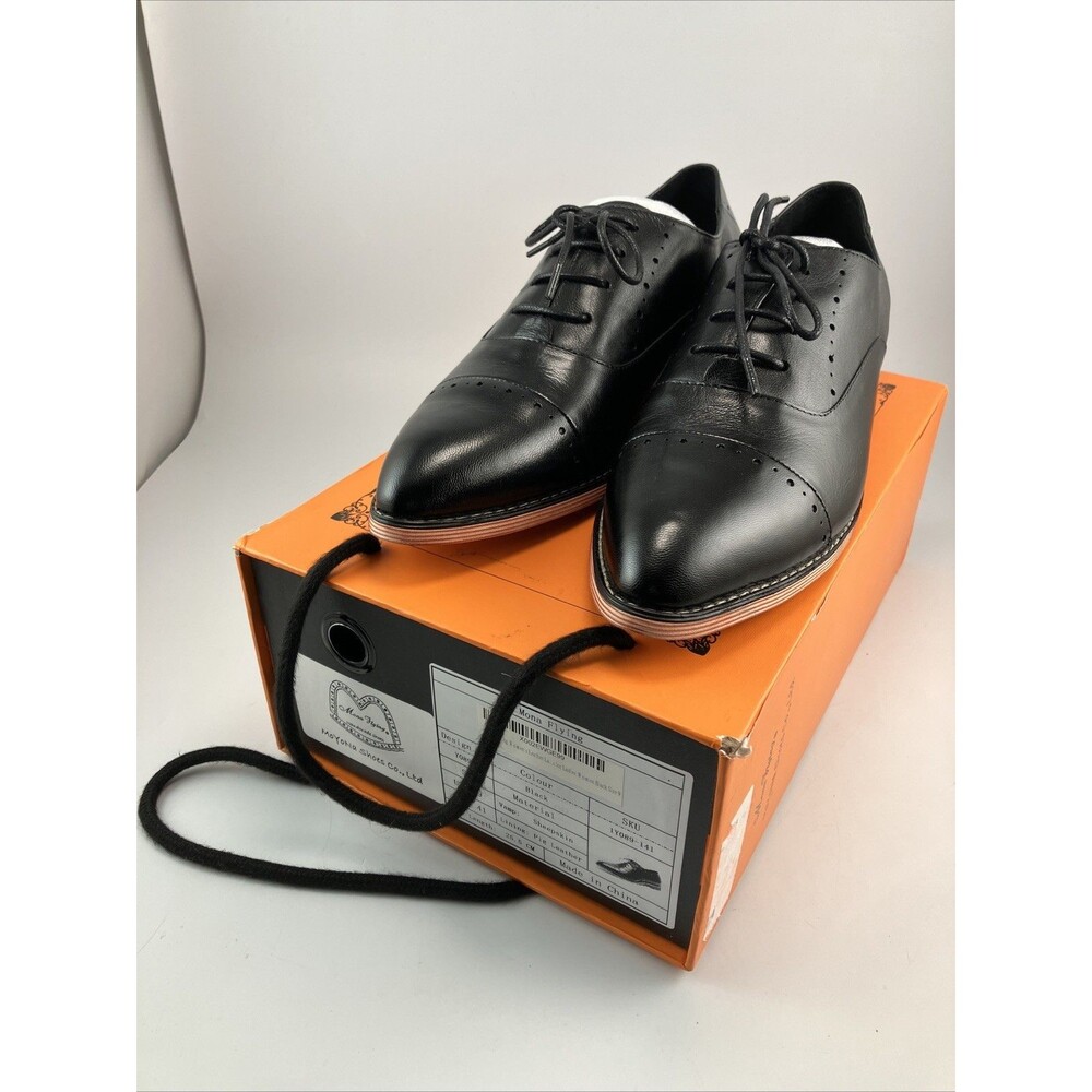 Mona Flying Womens Leather Flat Oxfords Shoes for Women Perforated Lace Size 9 - Picture 2 of 16